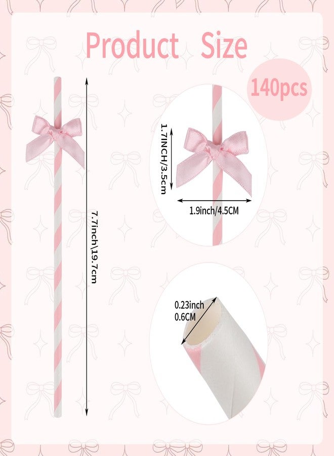 DISWALE 140 Pcs Pink Paper Straws, Bow Disposable Striped Drinking Straws Bulk for Pink Theme Birthday, Wedding, Baby Shower, Bachelorette Party Cake Decorations - Image 3